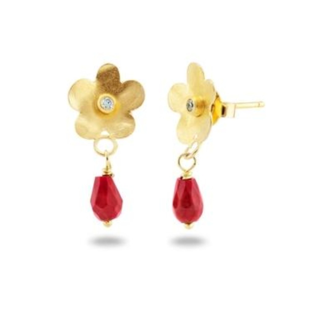 Gold Plated Sterling Silver Red Coral Flower